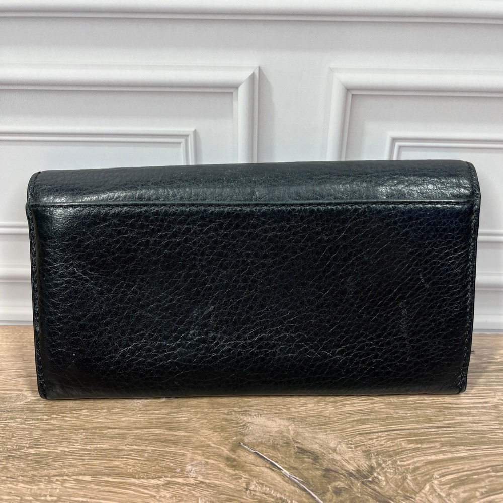 Michael Kors Continental Fulton Flap Wallet Black Pebbled Leather Silver Logo - Picture 2 of 10
